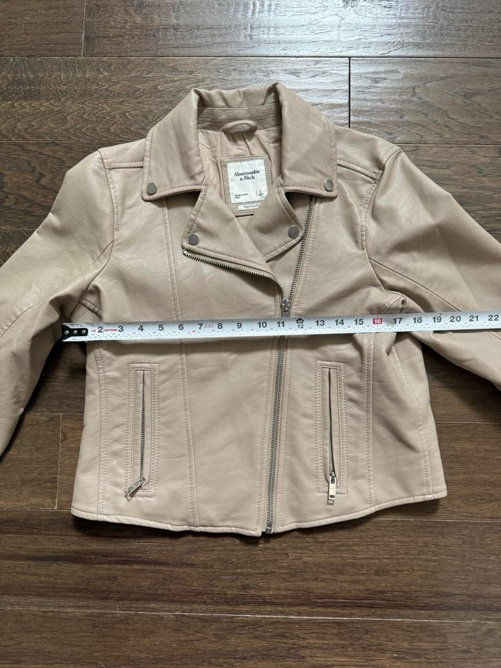Abercrombie & Fitch Women's Large Vegan Leather Moto Jacket Beige, Taupe - Picture 6 of 9